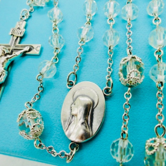 Sterling Silver and Crystal 39 Grams 22 1/2" Rosary - Picture 5 of 15